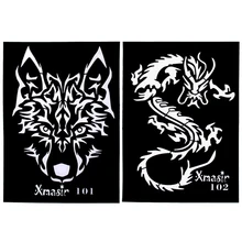 200 шт. большой размеры трафареты для аэрографического татуажа волк, дракон рука обратно татуировки Стикеры для мужчин краски тела Шаблон 21*14,3 см