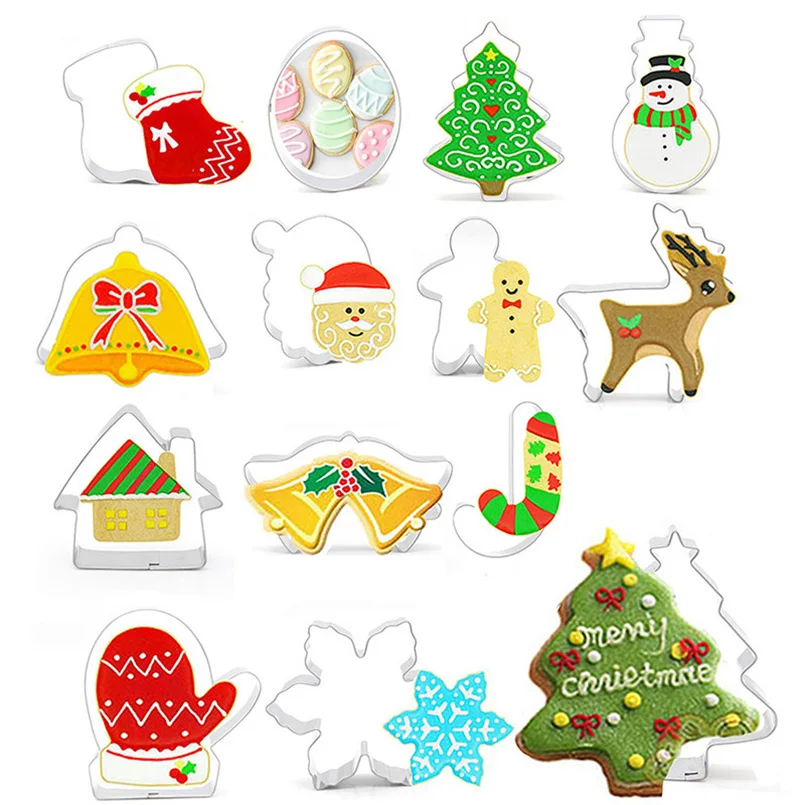 

14pcs/set Christmas Theme Cookie Cutter Bakeware DIY Stainless Steel Biscuit Mold Gingerbread Snowman Elk Cake Decorating Tools