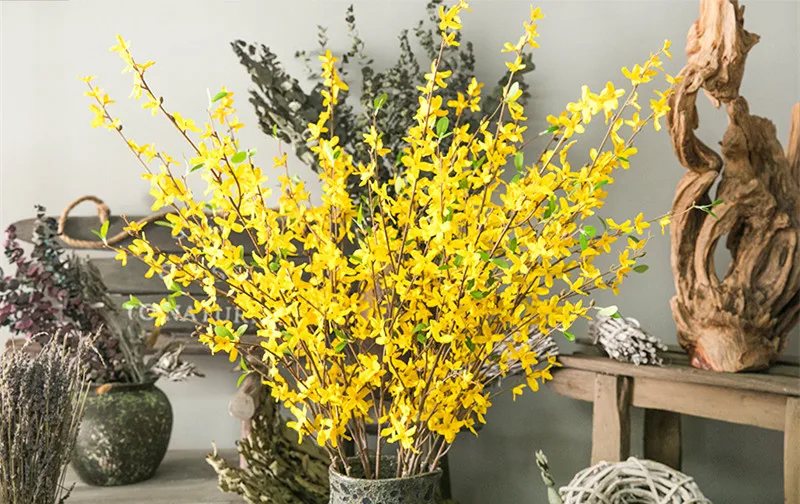 Flone European Artificial Flowers Simulation Flower Branch Winter Jasmine Silk Flower Plant Wedding Home Party Decor Floral (6)