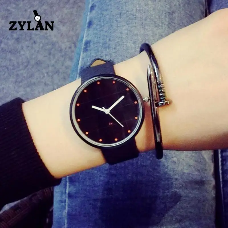 

ZYLAN New Fashion Cell Dial Leather Quartz Round Dial Watch Wristwatches for Women Men Young Students Black White