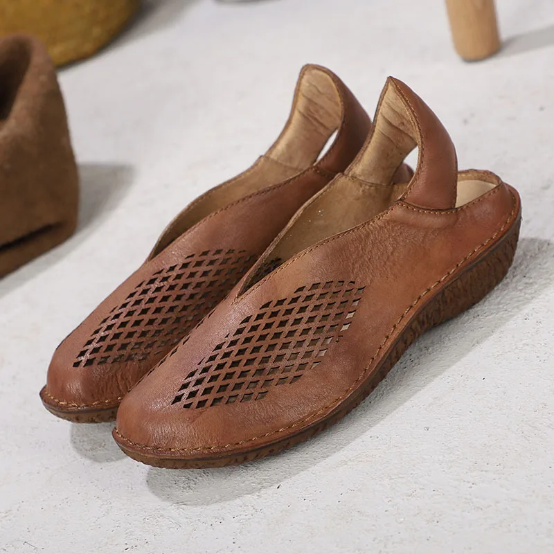 

Artdiya Retro Original Spring and Summer 2019 New Hollowed-out Round Toe Leisure Low Heels Women Shoes Genuine Leather Sandals
