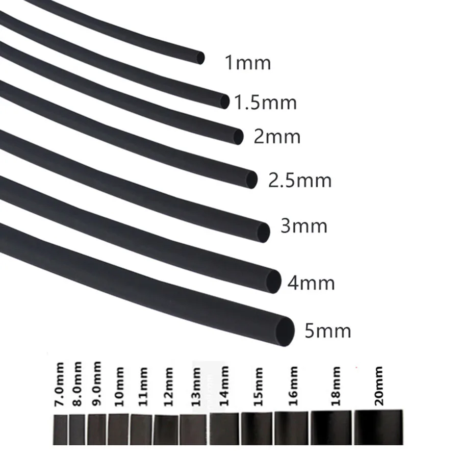 1 м термоусадочная трубка черная 1 мм 2 мм 3 мм 4 мм 5 мм 6 мм 8 мм 10 мм 2:1 термоусадочная трубка термоусадочная обёрточная бумага провод кабельная втулка