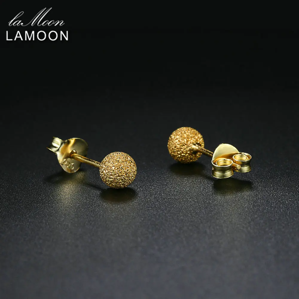 LAMOON Stud Earrings For Women 2018 New Fashion 3MM Ball Shaped 100% Real Sterling Silver S925 Fine Jewelry Girl Gift EY176