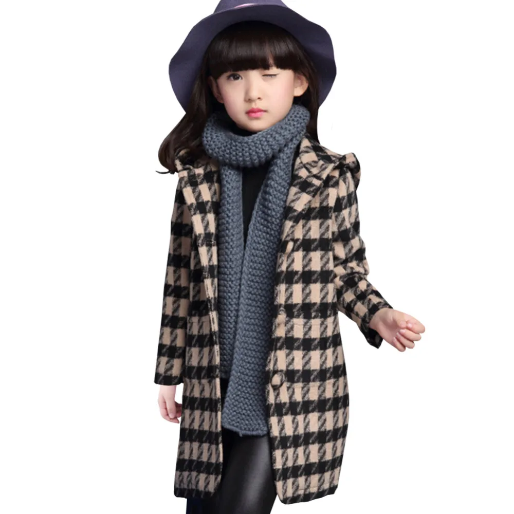 

Children's Clothing Child Outerwear Wool Girls Coat Medium-Long Trench Child Spring Child Plaid Outerwear