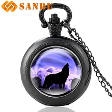 Новые поступления черные кварцевые карманные часы с волком ретро мужские и женские подвесные часы с ожерельем подарки