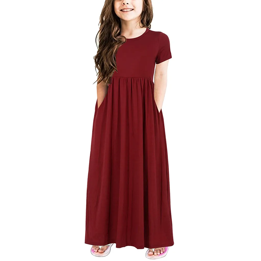 

Kids Baby Girls Summer 2019 Dress Casual Solid Ruched Kids Long Dresses For Girls Soft Children Dresses Baby Girl Clothes