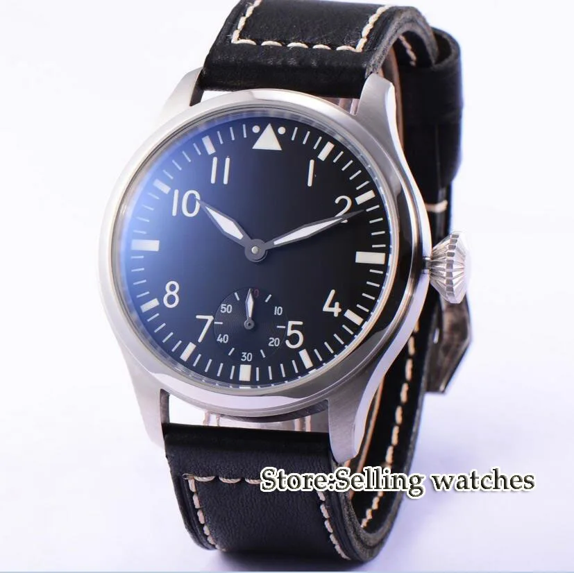

47mm parnis black dial ST36 6498 movement hand winding mens luxury watch