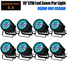 Gigertop 8 единиц 19x12 Вт RGBW 4IN1 с масштабированием светодиодный PAR Банок Quad цвет водостойкий IP65 мощность/DMX кабель 1 м длинные ЖК дисплей акриловые линзы
