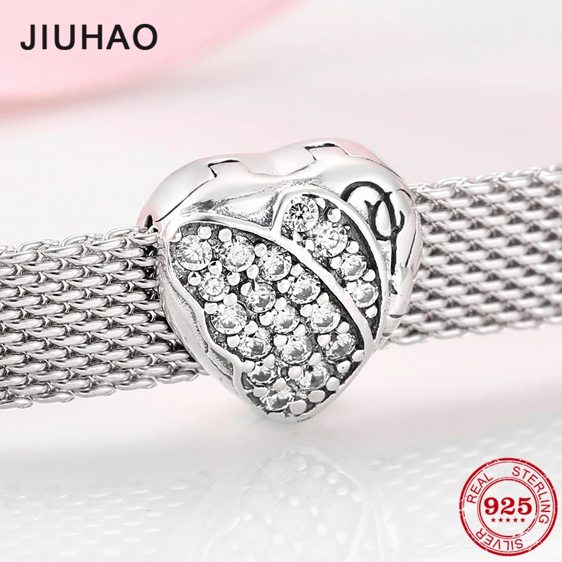 

2019 Fashion 925 Sterling Silver Cupid's heart Clear CZ Clip Beads Fit Reflection Charms Bracelet For Women Jewelry Making