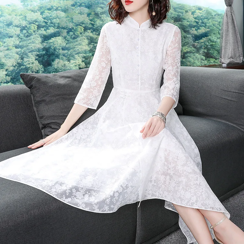 2019 New Women's Clothing Dress Chinese Style Jacquard Fairy Dress Annual Dress Trim A Party Bodycon Maxi Dress