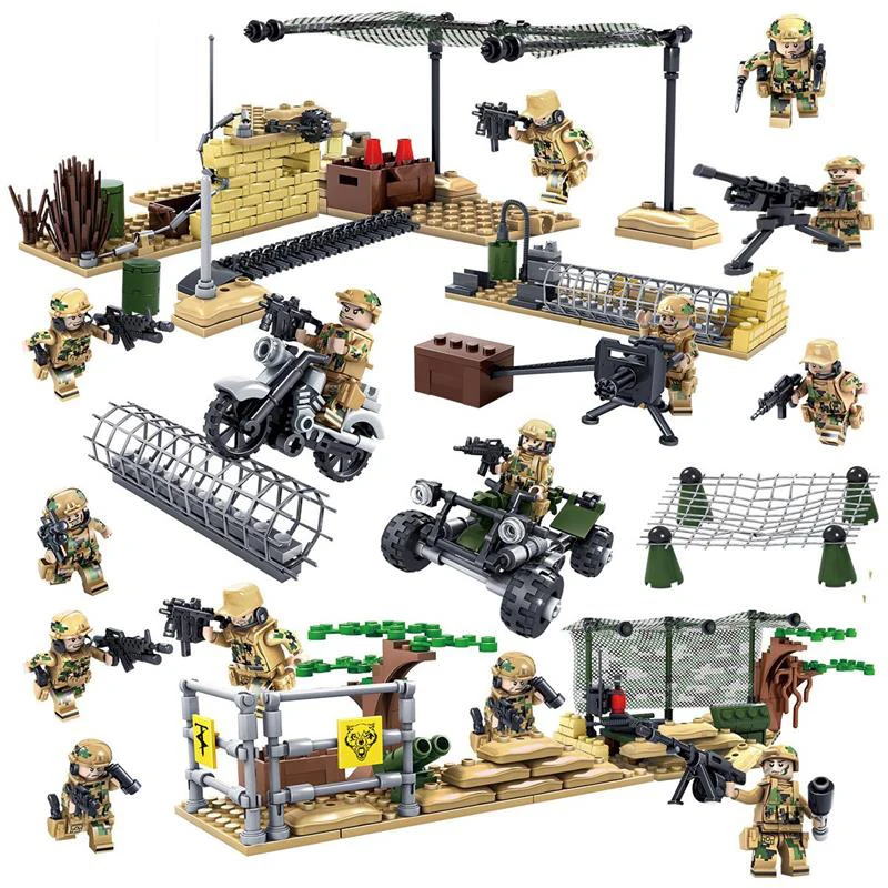 

DIY Soldier Scene Model Educational Building Blocks Toys For Kids 6Years Construction Small Bricks Presents