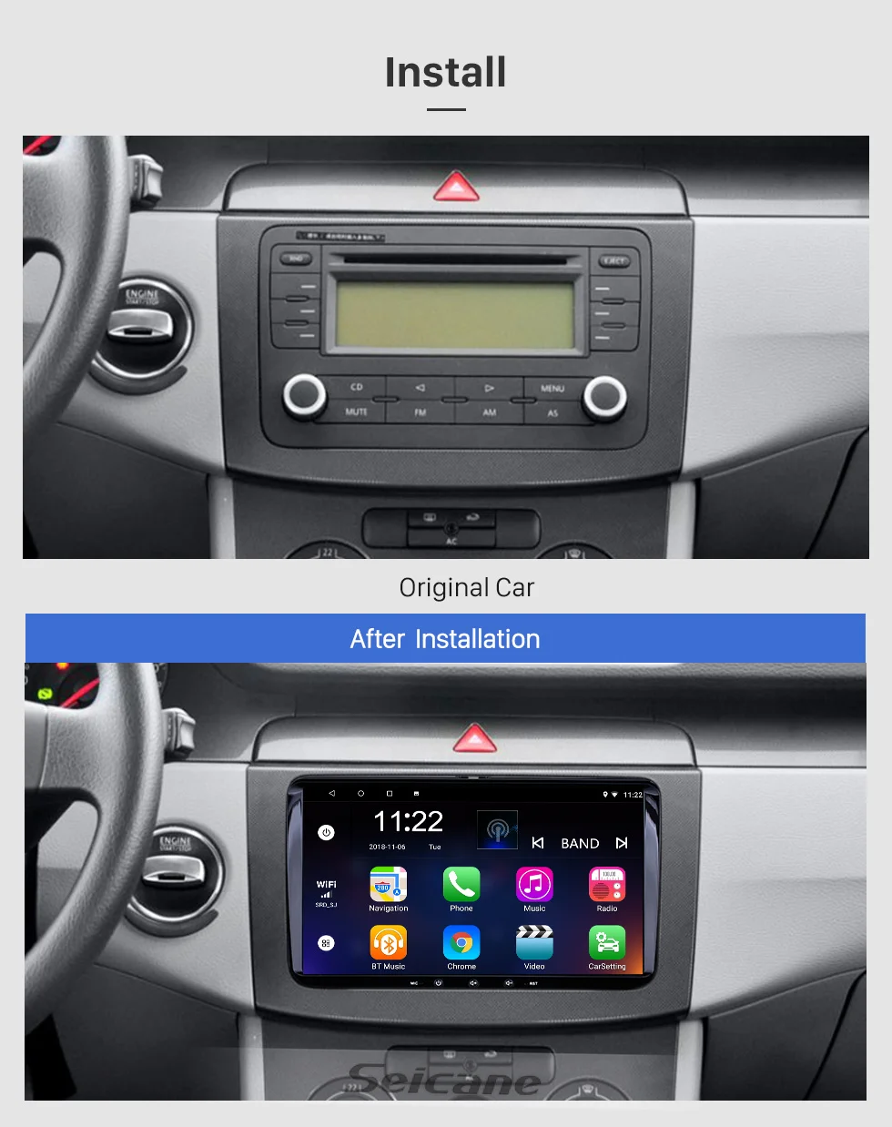 Top Seicane Andriod 8.1 Car Radio Head Unit GPS Navi player For Universal VW Volkswagen Golf Polo Passat cc b5 b6 SEAT LEON Sharan 2