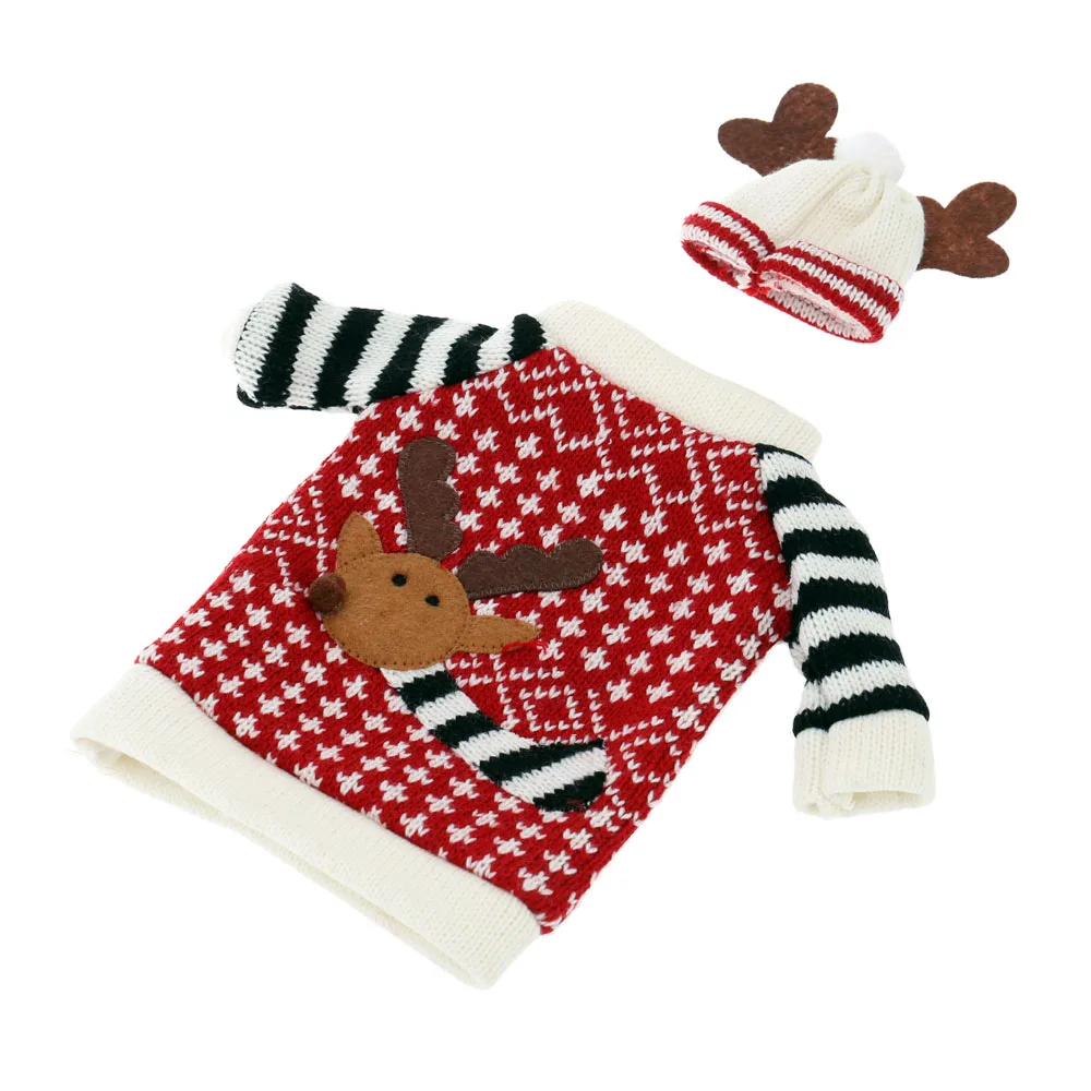 1 Set Christmas Red Deer Wine Bottle Cover Home Decor Antler Hats for home decor red deer for House