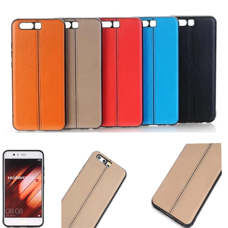 5 warna bisnis PU handphone kasus Untuk huawei P10 plus kasus Untuk huawei P10plus P10 P10 penuh fit polos garis tengah penutup