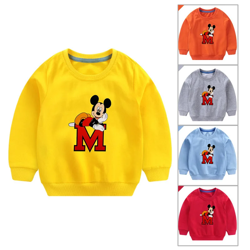 Пуловер с героями мультфильмов г. Весенне-осенняя футболка для детей, толстовка с Микки Маусом, топы, футболка с длинными рукавами одежда для маленьких мальчиков и девочек