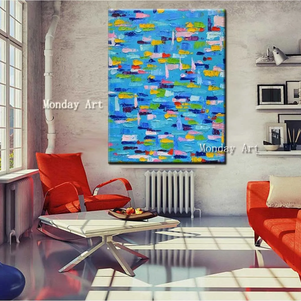 Drop-Shipping-Hand-Painted-Abstract-Canvas-Blue-Mosaic-Canvas-Oil-Painting-Wall-Picture-Living-Room-Bedroom (2) - 