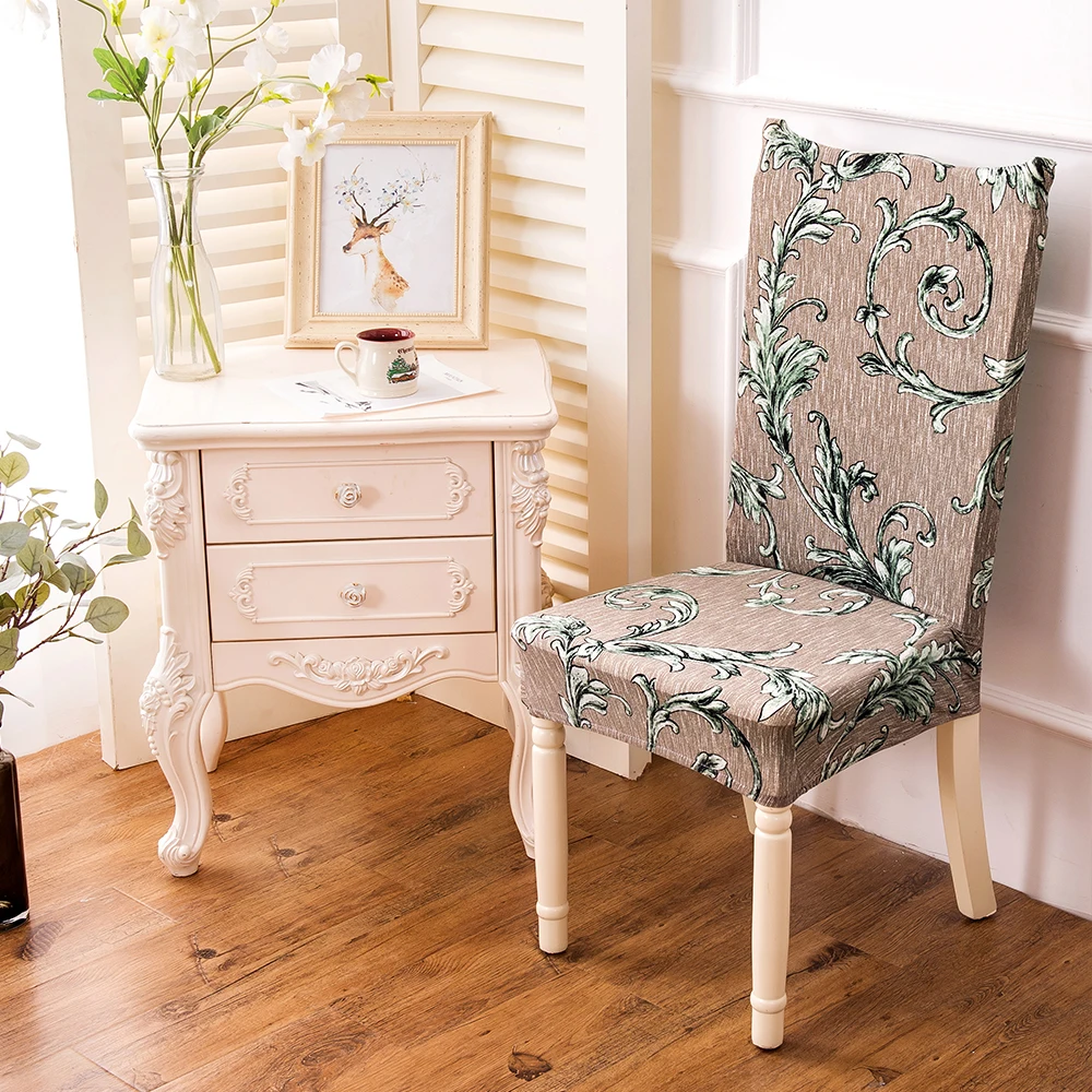 6pcs Spandex Elastic Printing Dining Chair Slipcover Modern Removable Anti-dirty Kitchen Seat Case Stretch Chair Cover