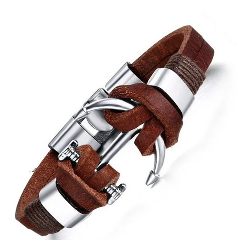 Мужской браслет анкер из нержавеющей стали натуральной коровьей кожи|bracelets for|anchor