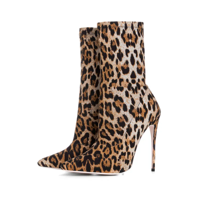 Short Boots Mcacchi/Новые пикантные модные женские сапоги на высоком каблуке; сезон весна-осень; эластичные сапоги выше колена леопардовые туфли на шпильке; большие размеры 33-43 - Цвет: Short Boots