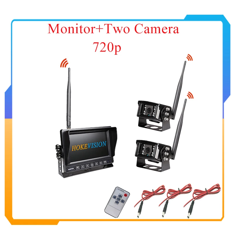 HOKEVISION Wireless Car Monitor LCD Car Rear View Camera HD monitor for Truck Camera support Bus RV reverse camera - Цвет: with two len(720p)