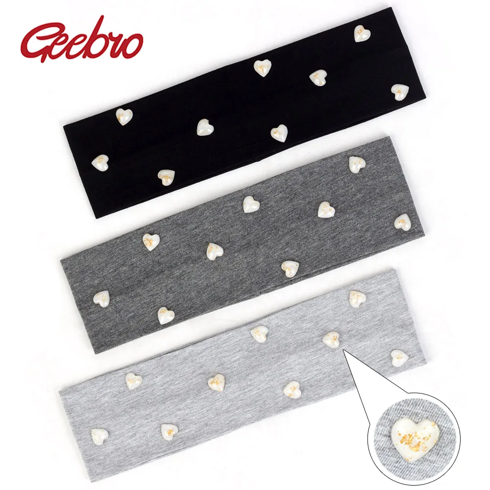 

Geebro Gold Foil Heart Accessories Women Elastic Hairbands Flat Cotton Headband For Girls Female Fashion Turban Handmade DZ772