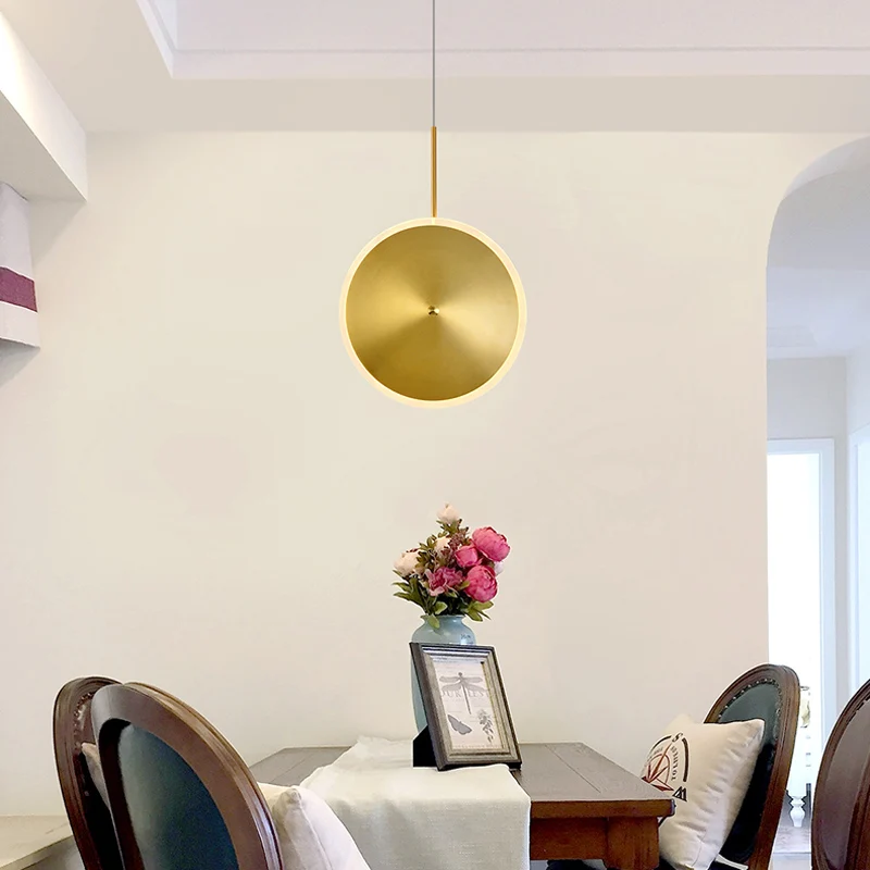 Скандинавский современный прикроватный Медный Подвесной светильник для спальни, летающая тарелка, акриловый светодиодный светильник для ресторана, креативный мягкий светильник, светильники