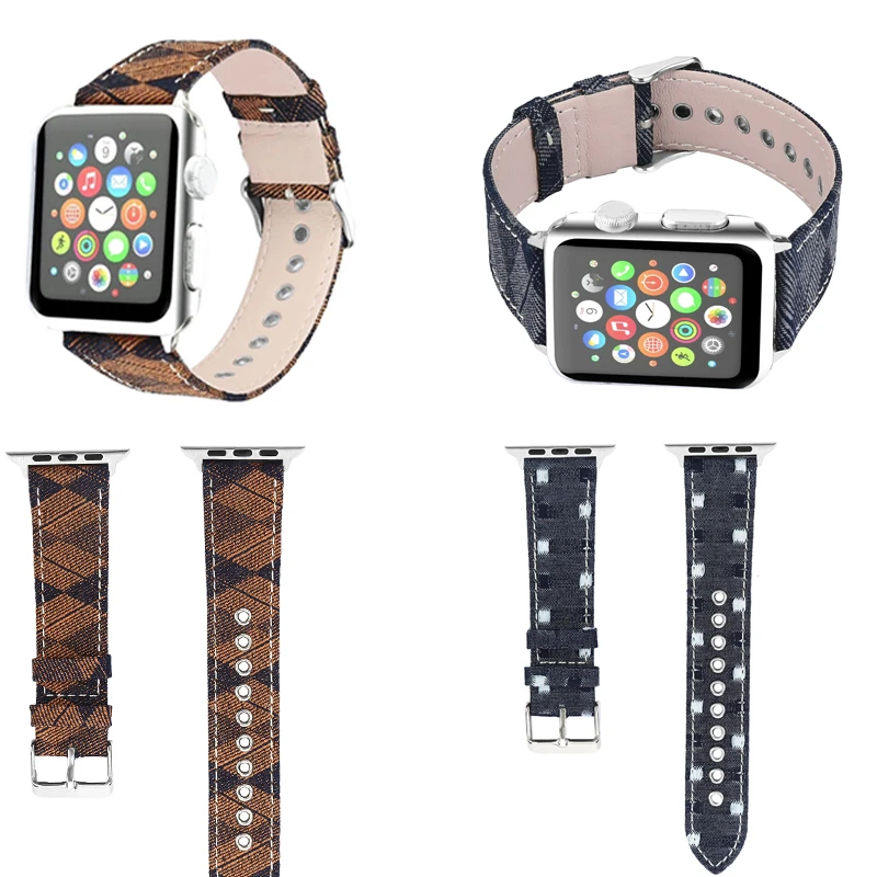 Новый браслет ремешок для Apple Watch группа 42 мм 38 мм 40 мм 44 мм серии 3/2/1 ткань ковбой шаблон для iWatch серии 4 пряжки