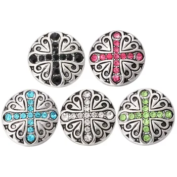 

5pcs/lot New 18mm Snap Jewelry Religion Cross Round Rhinestone Snap Button for 18mm 20mm Snap Bracelets Necklaces DIY Jewelry