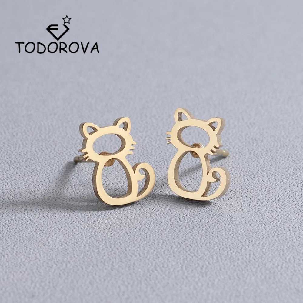 

Todorova Korean Fashion Cat Stud Earrings Small Animal Earrings Women Jewelry Stainless Steel Earrings Accessories oorbellen