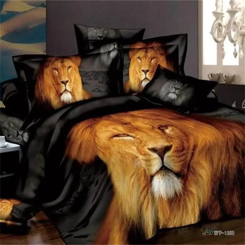 3D Male Lion Black Bedding Set Suitable for Queen/Full Size Bed 100% ...