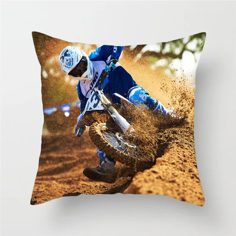 Fuwatacchi دراجة نارية غطاء الوسادة دراجة نارية رمي وسادة ساحة الغلاف وسادة من الكتان غطاء الديكور مكتب سيارة ديكور للكنبة