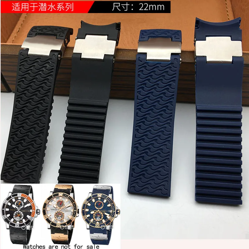 

Waterproof rubber strap 22MMblack blue brown watch belt for Ulysse Nardin DIVER men's mechanical watch accessories without clasp