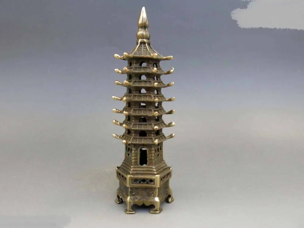

China brass copper Feng Shui lucky Wenchang tower Dagoba Sculpture Statue DD
