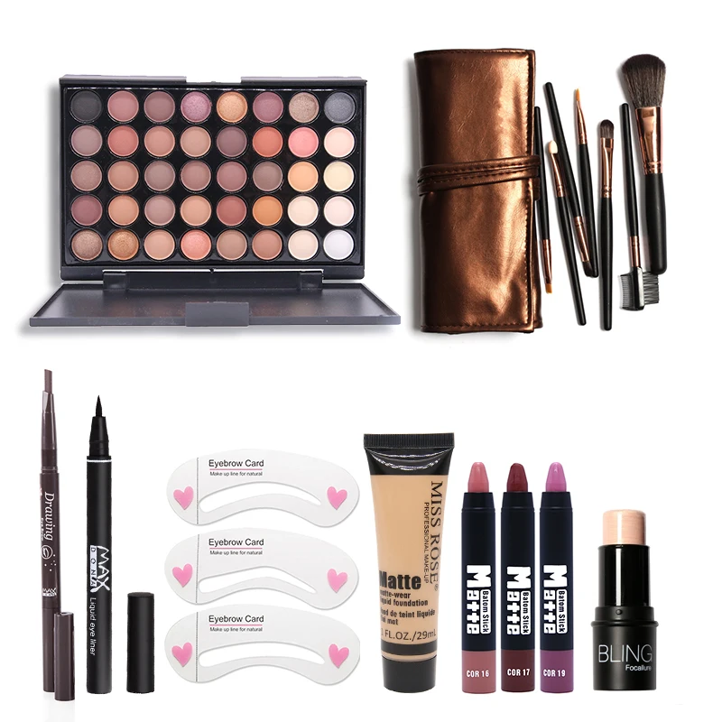 

Makup Tool Kit 8 PCS Must Have Cosmetics Including Eyeshadow Matte Lipstick With Foundation Eyeliner Makeup Brush Set