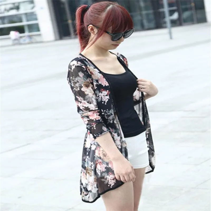 

Autumn Women blusas flower shirt Kimono cardigan feminina Floral Cardigan Shawl Kimono belt girl flower Blouse Tops