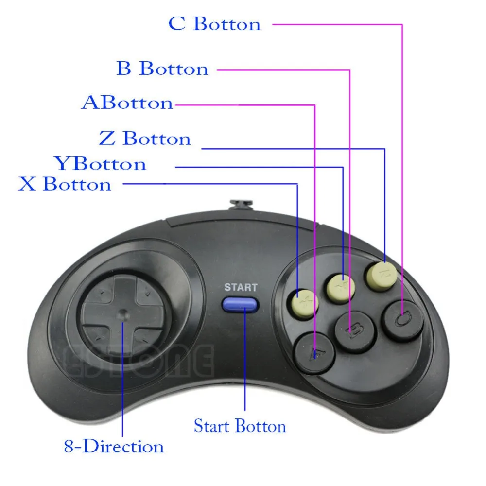 6 Кнопка проводной контроллер Pad геймпад игровой для Mega Drive Megadrive sega MD Genesis