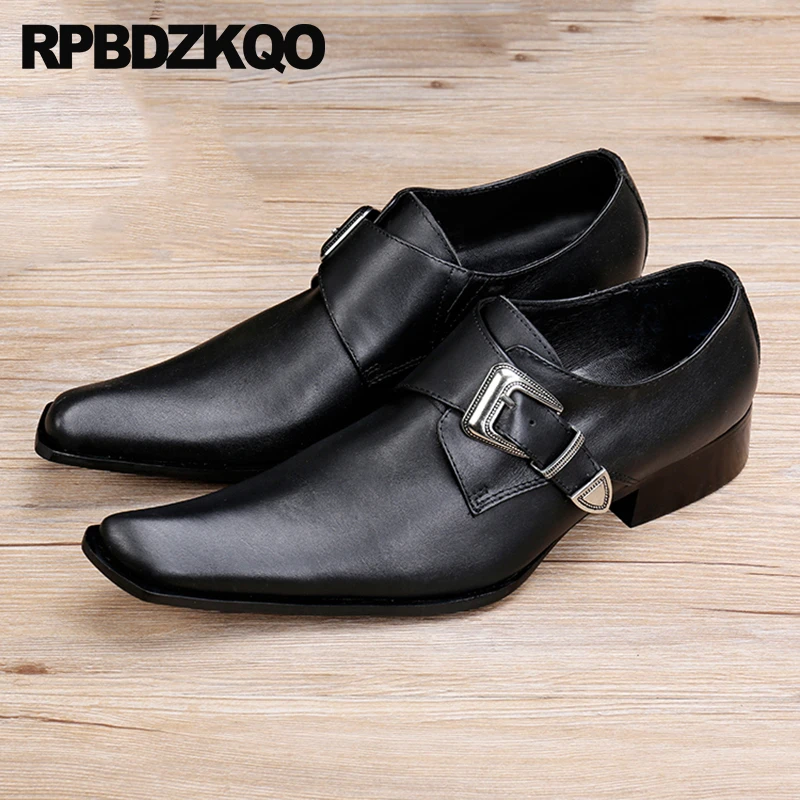 Zapatos vestir con hebilla para hombre, calzado Formal de piel auténtica, personalizado, talla grande, para boda, negocios, Punta puntiaguda, correa de monje, color negro formales| - AliExpress