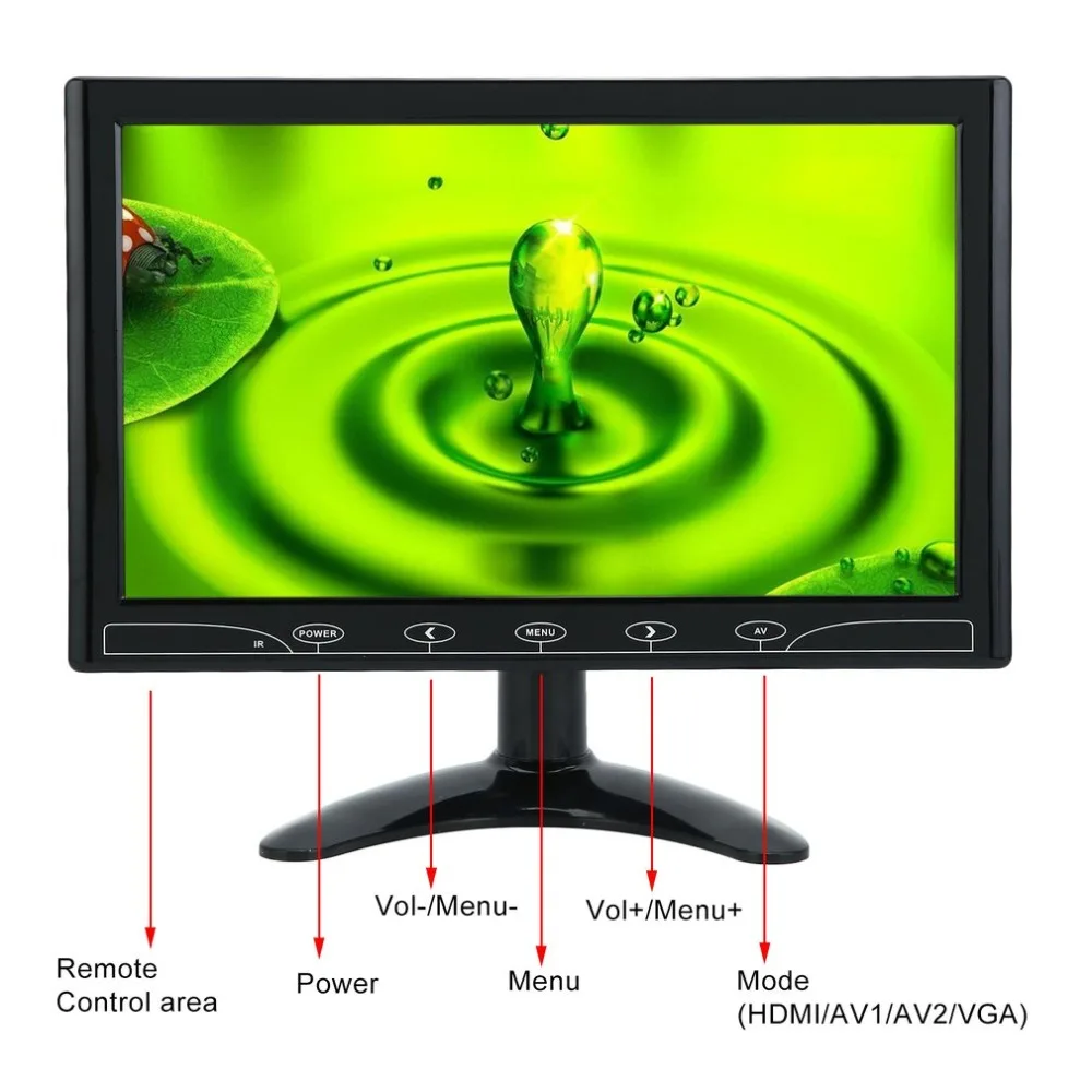 

DE Portable 10.1 Inch Dash-Board VGA+HDMI+AV Display HD Computer TV CCTV Security Monitor Surveillance Screen 1024x600 EU Plug