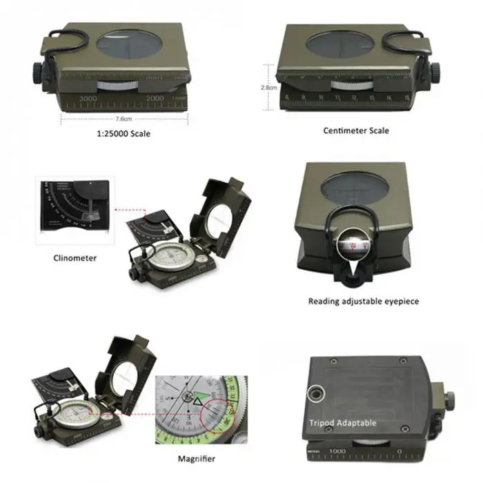 Profissional ao ar Avistamento de Metal Bússola Livre Luminosa Clinometer Campismo Ed-shipping 8 Ferram. atividade ar livre