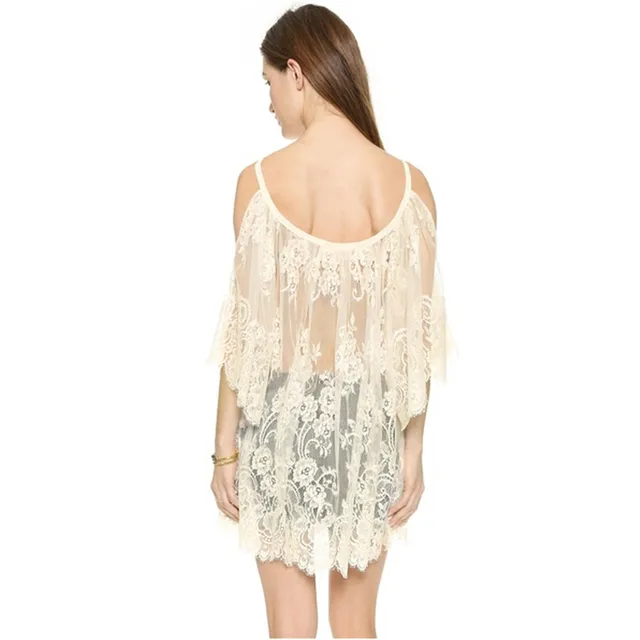 2018 Summer Lace Beach blouse Smock Hollow Out Lace Beach Dress Women Solid Strapless Beach Dresses Sexy Sun Protection Clothing 1