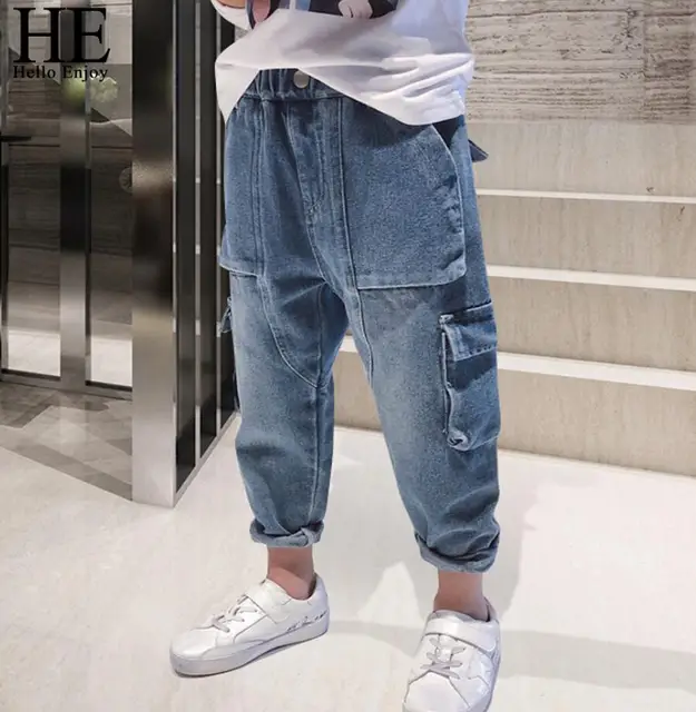 HE Hello Enjoy Kids Jeans For Boys Solid Pocket Patchwork Harem Pants Boys  Clothing Looes Denim Jeans Pants Children Trousers|Jeans| - AliExpress