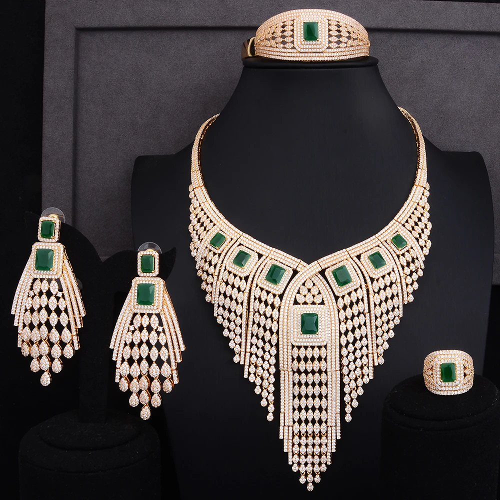 GODKI 119MM Long Tassel Drop Luxury Women Bridal Cubic Zirconia Ring Bangle Necklace Earring Dubai Jewelry Set Jewellery Addict