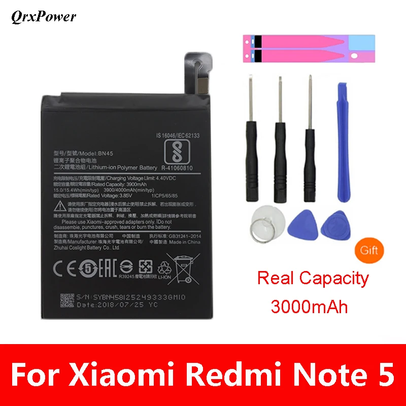 

Original BN45 Mobile Phone Battery For Xiaomi Redmi Note 5 Real Capacity 3900mAh Replacement Li-ion Battery + Tool