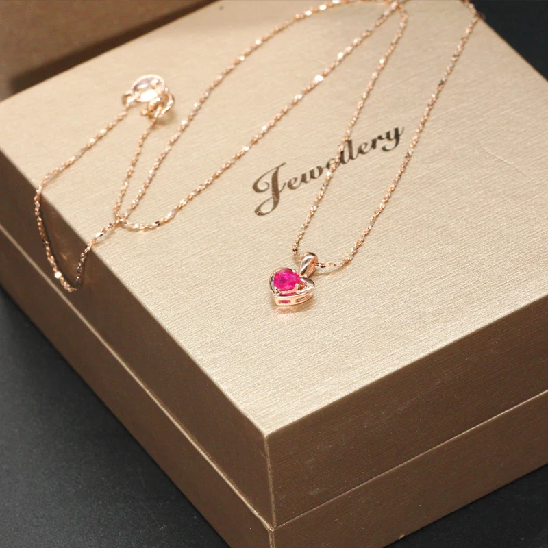 EDI Natural Ruby Heart Pendant Necklace Valentine Exquisite 14K 585 Rose Gold Genuine Red Gemstone Pendant Jewelry For Women