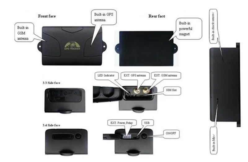 6000Mha Large Power capacity GSM / GPRS GPS Tracker TK104