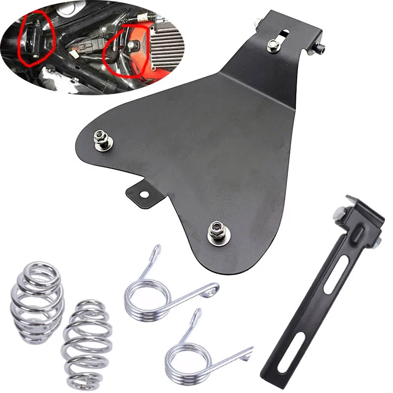 Black Leather Flame SOLO Seat Spring Bracket Seat Base Mount Kit Barrel Spring For Harley Sportster XL 883 1200 48 2004-2006 2010-2015