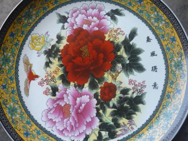 

34cm(d) Rare Qing Dynasty porcelain plate ,Flower,Free shipping