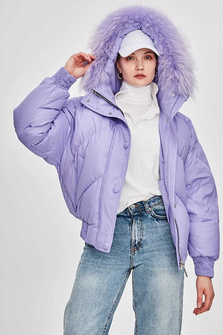 JAZZEVAR Зимняя кутка новая модная уличная дизайнерская брендовая женская короткая куртка на утином пуху милая розовая верхняя одежда из натурального меха z18004