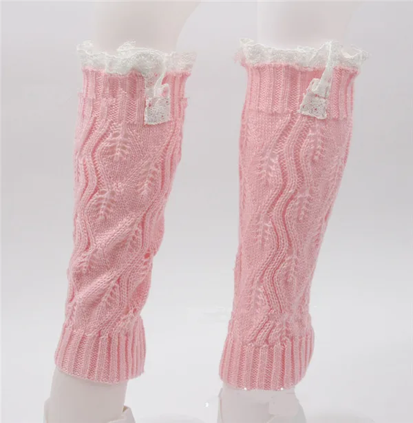 Вязаные кружевные Детские гетры с пуговицами; модные вязаные гетры для маленьких девочек; зимние сапоги для детей; носки - Цвет: Pink