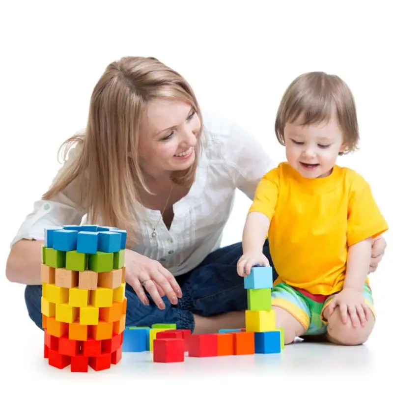 

100pcs Colorful Wooden Building Blocks Square Wood Bricks Early Educational Baby Kids Child Children Toys Gift Present